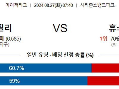 8월27일 MLB 필라델피아 휴스턴 해외야구분석 무료중계 스포츠분석