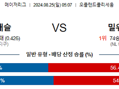 8월25일 MLB 오클랜드 밀워키 해외야구분석 무료중계 스포츠분석