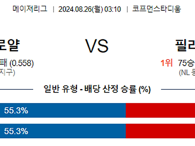 8월26일 MLB 캔자스시티 필라델피아 해외야구분석 무료중계 스포츠분석