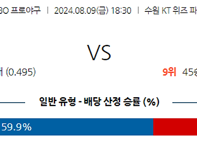 8월 9일 KBO KT 롯데 한일야구분석 무료중계 스포츠분석