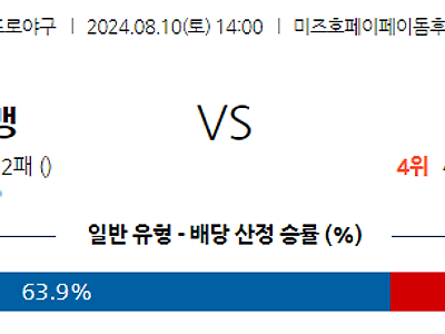 8월 10일 NPB 소프트뱅크 라쿠텐 한일야구분석 무료중계 스포츠분석