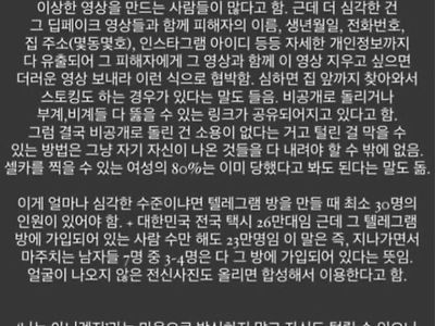 텔레그램 딥페이크 이슈로 한 건 물은 여초 근황