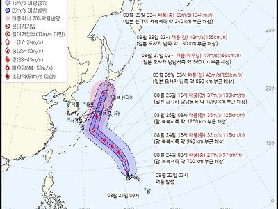 10호 태풍 강한세력으로 일본 관통 한반도는 더 더워진다..