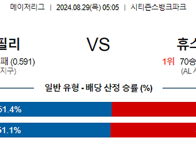 8월29일 MLB 필라델피아 휴스턴 해외야구분석 무료중계 스포츠분석