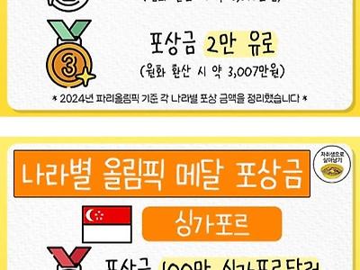 국가별 2024 파리올림픽 메달 포상금