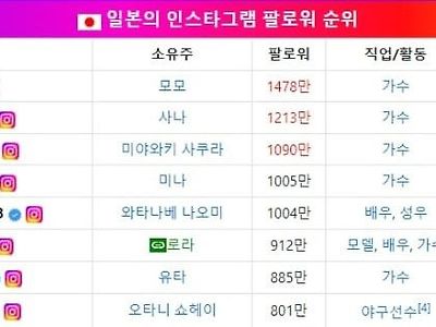 일본 인스타 팔로워보면 한류의 위엄이네요