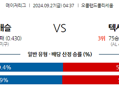 9월27일 MLB 오클랜드 텍사스 해외야구분석 무료중계 스포츠분석