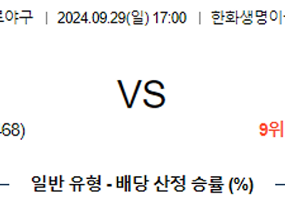 9월 29일 KBO 한화 NC 한일야구분석 무료중계 스포츠분석