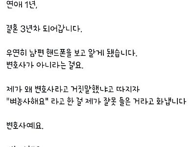 결혼 3년차, 남편이 저에게 직업을 변호사라고 속여왔습니다.