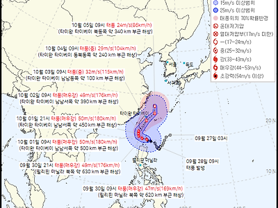 태풍예보 오늘 아침껀 경로가 많이 달라졌네요