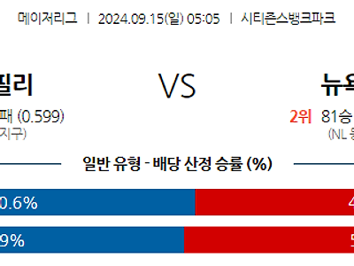 9월15일 MLB 필라델피아 뉴욕메츠 해외야구분석 무료중계 스포츠분석