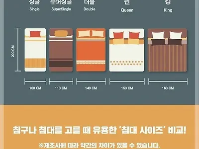 침대 고를 때 유용한 침대 사이즈 비교