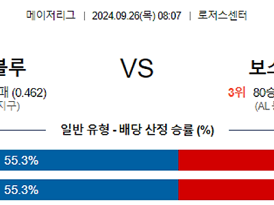 9월26일 MLB 토론토 보스턴 해외야구분석 무료중계 스포츠분석