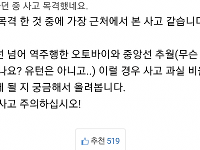 사고 목격했습니다. 누가 더 잘못한걸까요? 