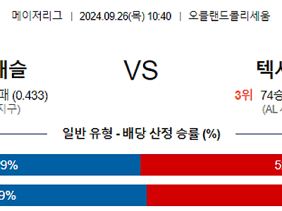 9월26일 MLB 오클랜드 텍사스 해외야구분석 무료중계 스포츠분석