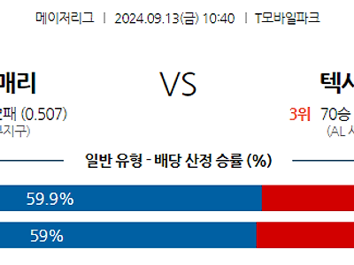 9월13일 MLB 시애틀 텍사스 해외야구분석 무료중계 스포츠분석