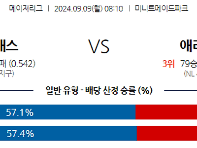 9월9일 MLB 휴스턴 애리조나 해외야구분석 무료중계 스포츠분석