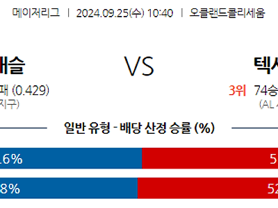 9월25일 MLB 오클랜드 텍사스 해외야구분석 무료중계 스포츠분석