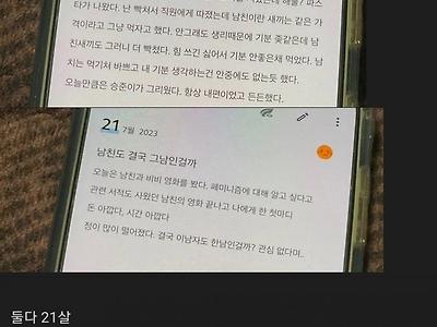 역수입)  21살 여친의 일기장을 몰래 보니까 '한남'취급 당하고 있었음