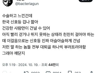 수술하고 느낀건데 한국 신호등 겁나 짧아