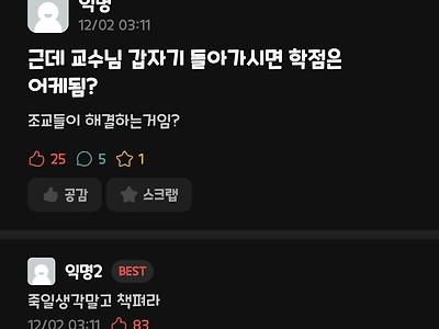 근데 교수님 갑자기 돌아가시면 학점은 어케됨??