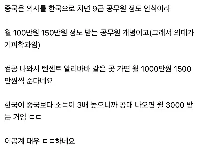 중국의 이공계 우대 수준