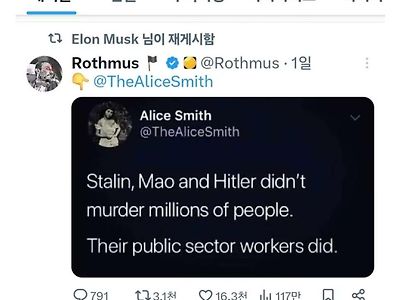 일론머스크:히틀러가 사람을 죽인게 아니라, 그밑에 공무원이 죽인것