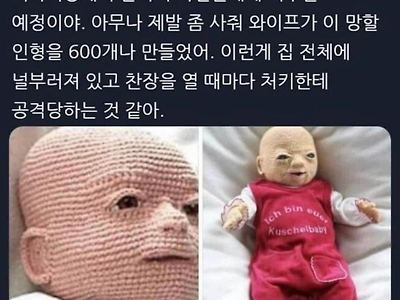 아내가 벼룩시장에서 팔려고 만든 실뜨개 인형 수준.JPG