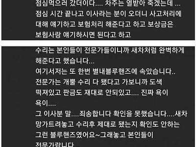 출고 2주된 차량 사고낸 블루핸즈