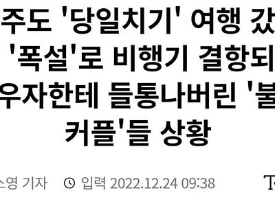 제주도에 눈와서 큰일난 커플