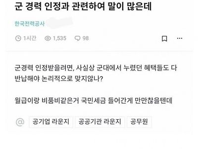 한전 다니는 눈나가 생각하는 군복무 혜택