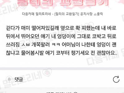 에서 뛰어오던 애기 내 엉덩이에 얼굴 박고 뒤로 자빠짐