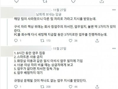 모 대기업 희망퇴직 거부자의 하루 일과