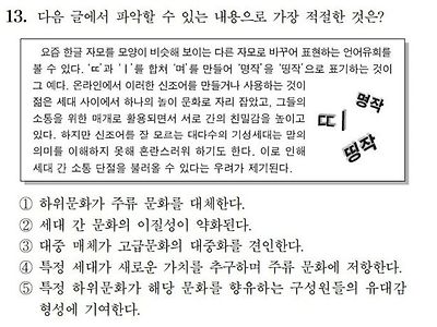 ‘명작’ 대신 ‘띵작’… 수능에 등장한 ‘야민정음’