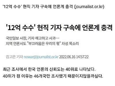 한국 언론 신뢰도가 최하인 이유