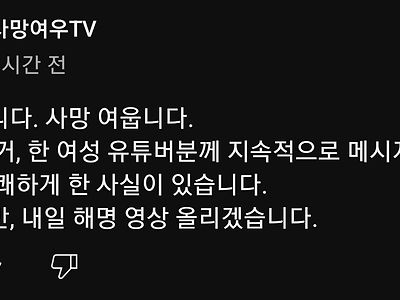 과거에 한 여성 유튜버한테 지속적으로 메시지 보낸 사실로 인해, 내일 '해명 영상' 올린다는 사망여우