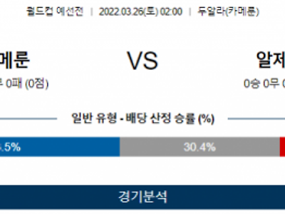 3월 26일 카메룬 알제리 월드컵 예선전 축구 분석