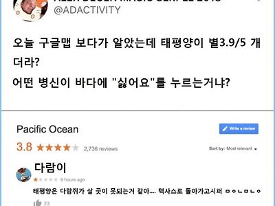 바다에 싫어요 누른 병1신이 누구냐?