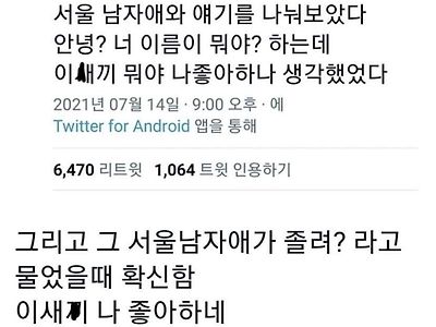 부산 여대생이 서울 남자를 처음 봤을때