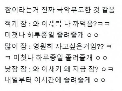 잠이라는거 진짜 극악무도한 것 같음