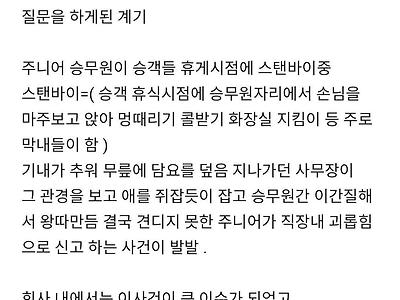 승무원이 자리에서 무릎에 담요 덮고있으면 어떰?