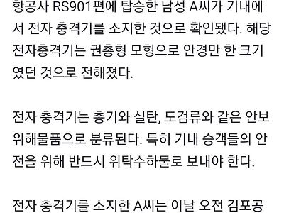 [단독]김포-제주행 여객기서 '권총형 전자충격기'…또 구멍 뚫린 항공보안