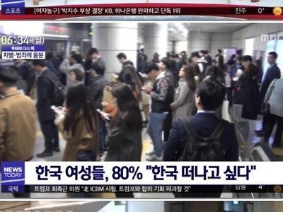 한국 여성들 80%, 한국을 떠나고 싶다.
