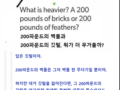 200파운드의 벽돌과 깃털 뭐가 더 무거울까?