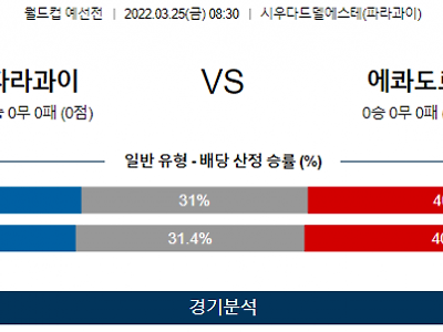 3월 25일 파라과이 에콰도르 월드컵 예선전 축구 분석