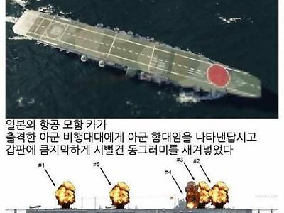 항공모함에 바보같이 일장기 그려놓은 일본