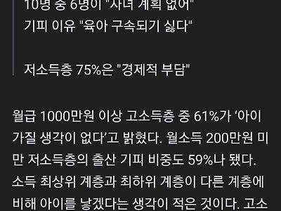 고소득층 10명 중 6명 "아이 가질 생각 없다"…이유 봤더니
