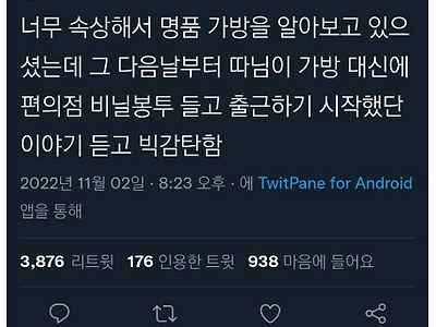 싸구려가방 들고다닌다고 핀잔들은 후 반응