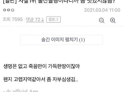 자살 1위 출산 꼴등이라니까 좀 멋있지 않음?