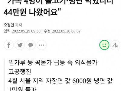 가족 4명이서 불고기 냉면 먹었더니 44만원이 나왔어요